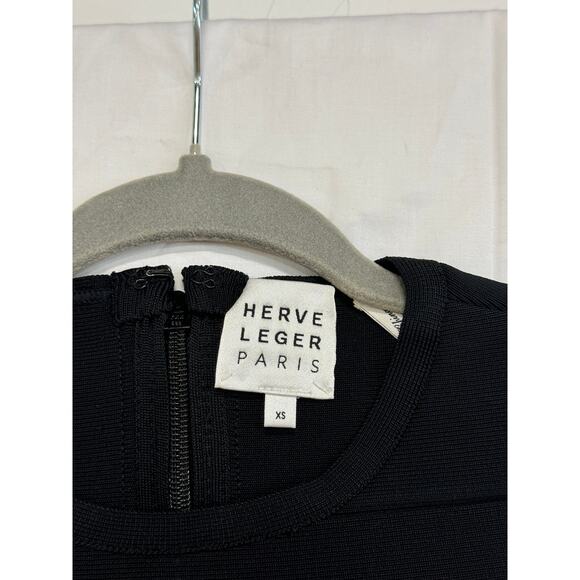 Herve Leger Icon Long Sleeve Bodycon Mini Sheath Dress Black Women's Size XS - Picture 3 of 4